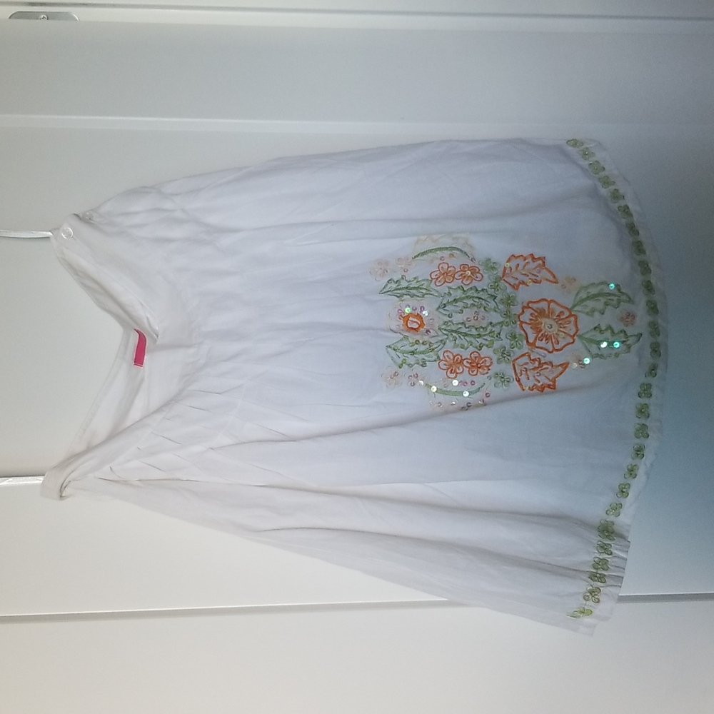 2g White Linen Floral Skirt Decorated Sequins Size M